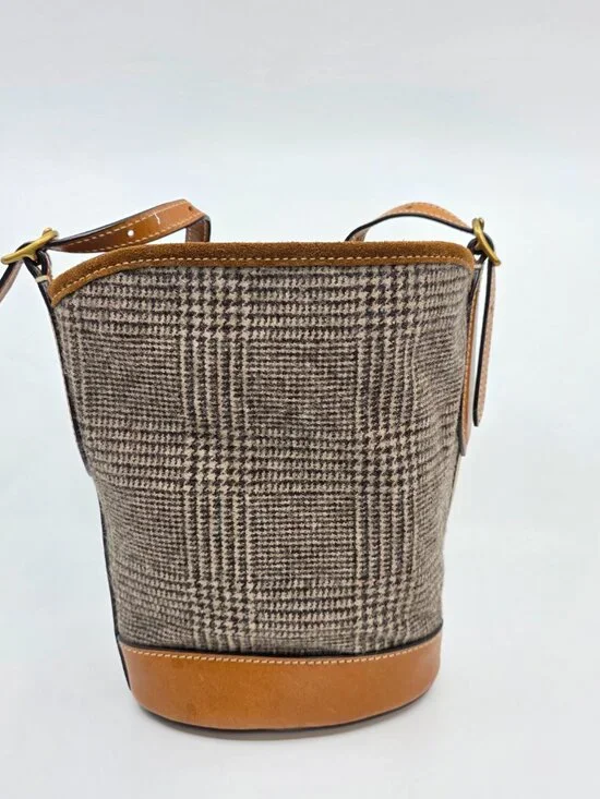 Polo Ralph Lauren Wool Glen Plaid & Suede Bucket Bag MSRP $548 - Picture 4 of 9